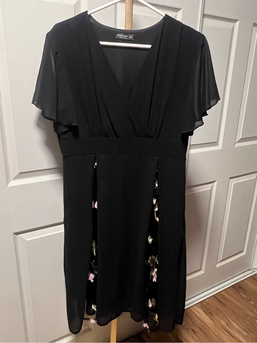 SHEIN Black Midi Dress with Subtle Floral Insert ITEM # 4